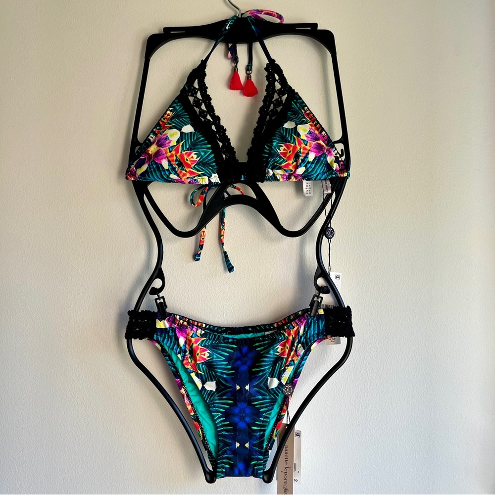 NWT Nanette Lepore Crochet Habanera Bikini Swimsuit Two Piece Tropical small